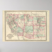 Californië, Utah, Nevada, Colorado Poster (Voorkant)