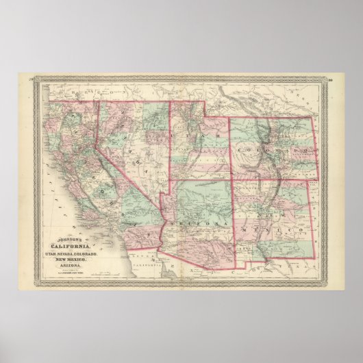 Californië, Utah, Nevada, Colorado Poster (Voorkant)