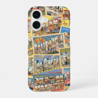 Californië Vintage Ansichtkaart CA Stad Collage Re iPhone 16 Hoesje