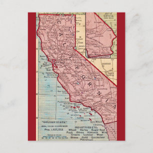 Californië Vintage Staat Kaart Ansichtkaart