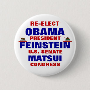 Californië voor Obama Feinstein Matsui Ronde Button 5,7 Cm