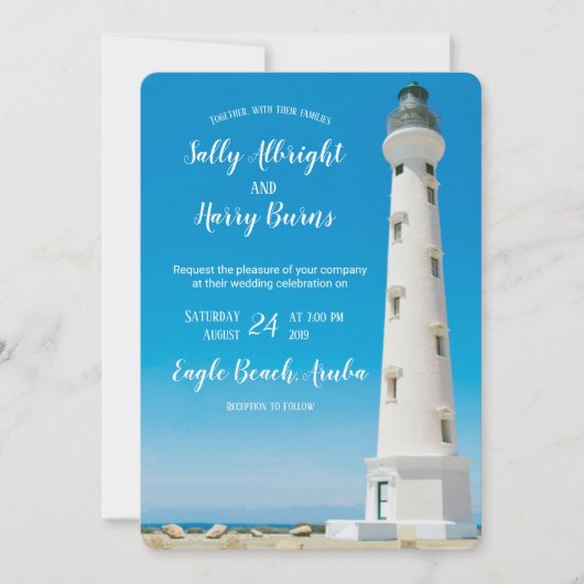 Californië Vuurtoren Aruba Bestemming Bruiloft Kaart (Voorkant)