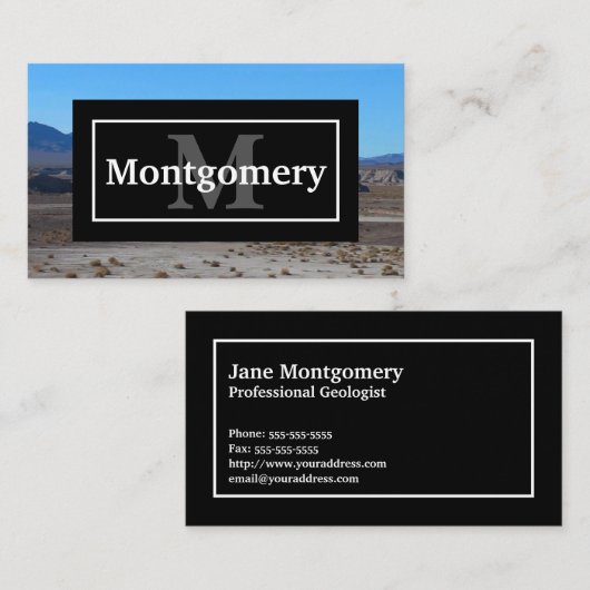 Californië woestijnlandschap met naam en monogram visitekaartje (Voorkant / Achterkant)