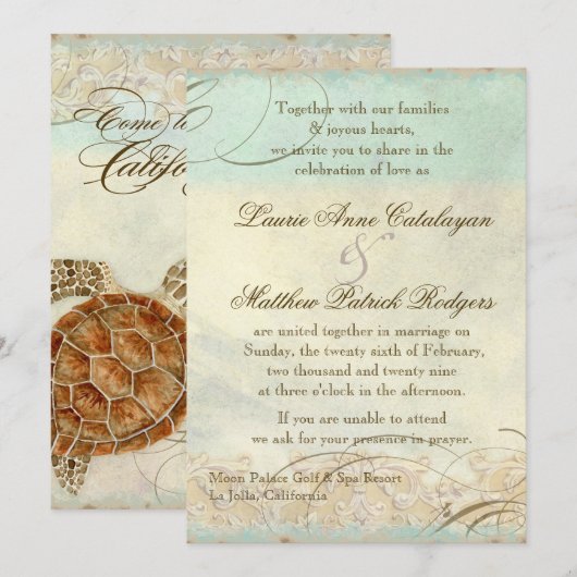 Californië Zee Turtle Modern Coastal Ocean Beach Kaart (Voorkant / Achterkant)