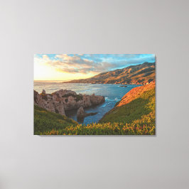 Californisch kustlandschap bij zonsondergang canvas afdruk
