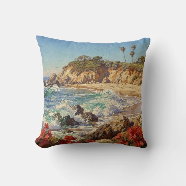 Californisch Strand | Impressionistische Kustkunst Kussen (Voorkant)