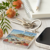 Californisch Strand | Impressionistische Kustkunst Sleutelhanger (Voorkant Rechts)