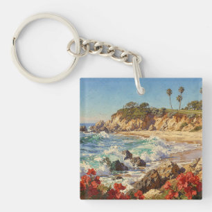 Californisch Strand Impressionistische Kustkunst Sleutelhanger
