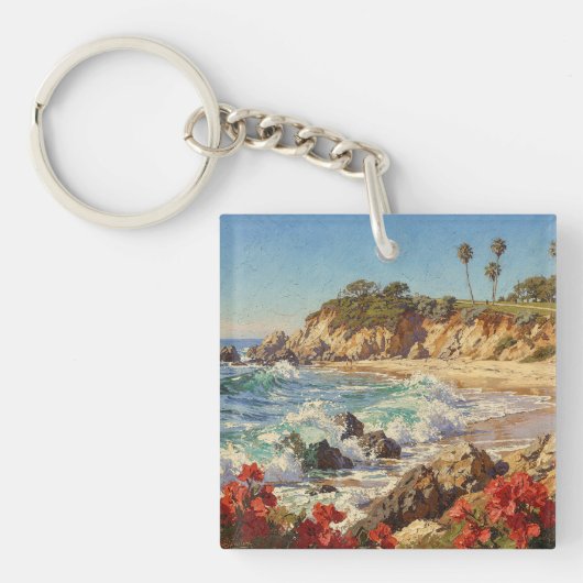 Californisch Strand | Impressionistische Kustkunst Sleutelhanger (voorkant)
