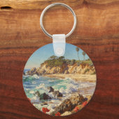 Californisch Strand | Impressionistische Kustkunst Sleutelhanger (Achterkant)