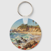 Californisch Strand | Impressionistische Kustkunst Sleutelhanger (Achterkant)