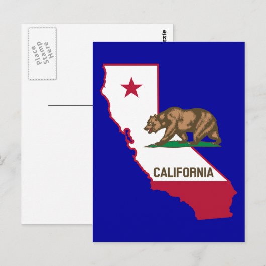Californische contour en vlag briefkaart (Voorkant / Achterkant)