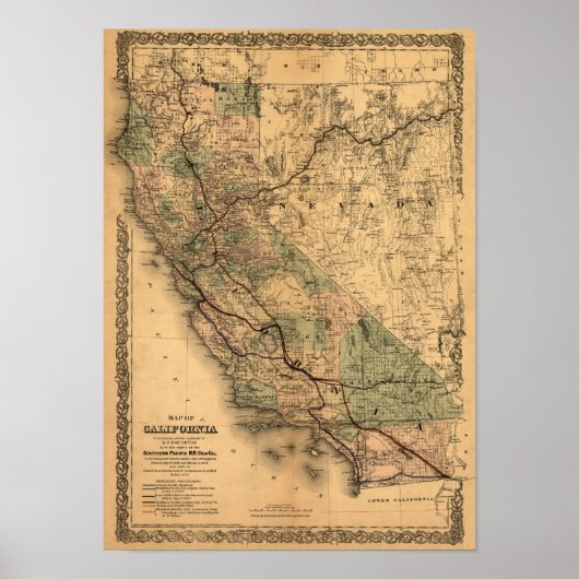  Californische kaart 1876 Poster (Voorkant)