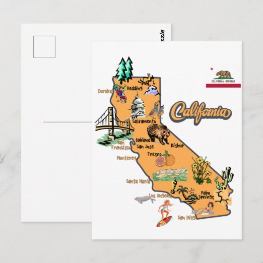 Californische kaart met toeristische bestemmingen (Voorkant / Achterkant)