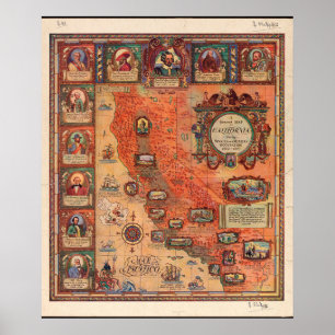 Californische kaart tijdens de Spaanse Mexicaanse  Poster