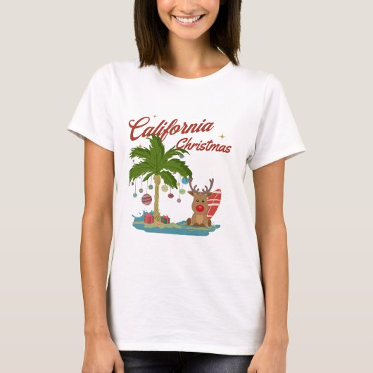 Californische kerstpalmboom en rendieren t-shirt (Voorkant)