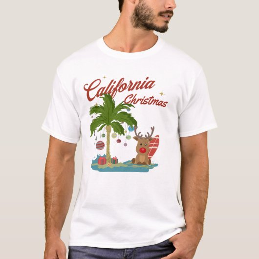 Californische kerstpalmboom en rendieren t-shirt (Voorkant)