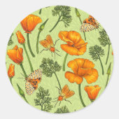 Californische klaprozen en motten op honingdauw ronde sticker (Voorkant)