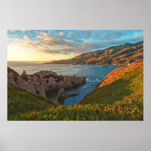 Californische kust in de zomer bij zonsondergang poster