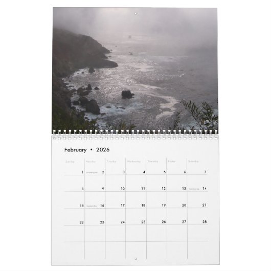 Californische kust kalender (Feb 2026)