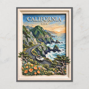 Californische kustweg reis vintage landschapskunst briefkaart