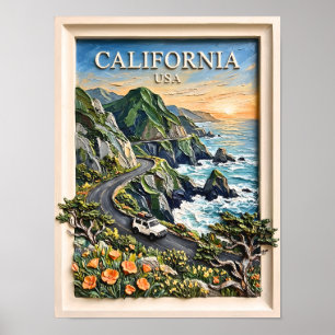 Californische kustweg reis vintage landschapskunst poster
