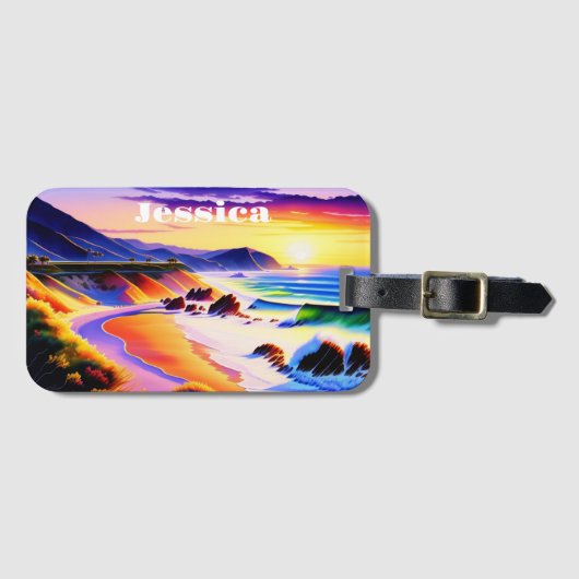 Californische kustzonsondergang - speciaal geperso bagagelabel (Voorkant (horizontaal))
