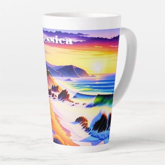 Californische kustzonsondergang - speciaal geperso latte mok (Rechterhoek)