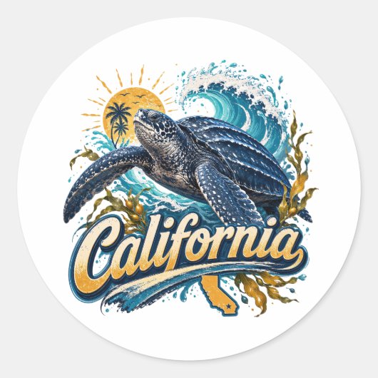 Californische Leatherback-schildpad Kustkunst Ronde Sticker (Voorkant)