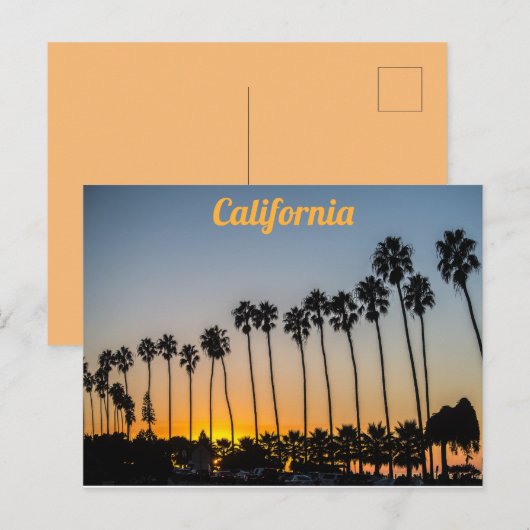Californische palmbomen op het strand op zonsonder briefkaart (Voorkant / Achterkant)
