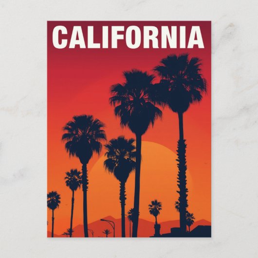 Californische Palmbomen Zonsondergang Retro Briefkaart (Voorkant)