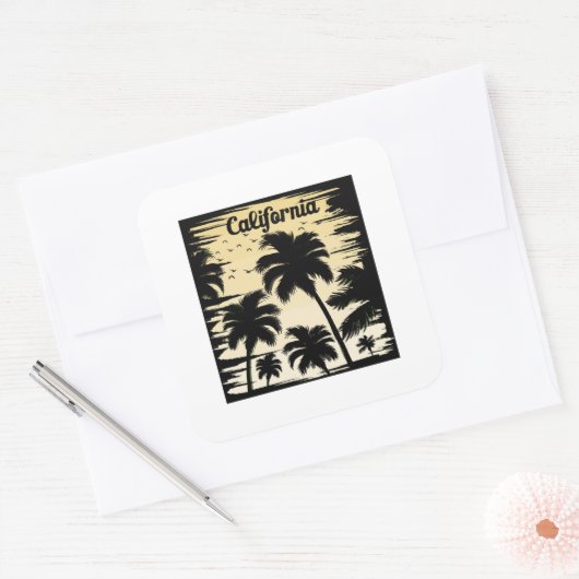 Californische palmboom vierkante sticker (Envelop)