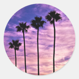 Californische palmboom zonsondergang ronde sticker
