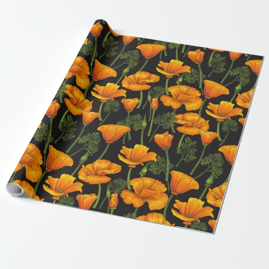 Californische papaver cadeaupapier (Uitgerold)