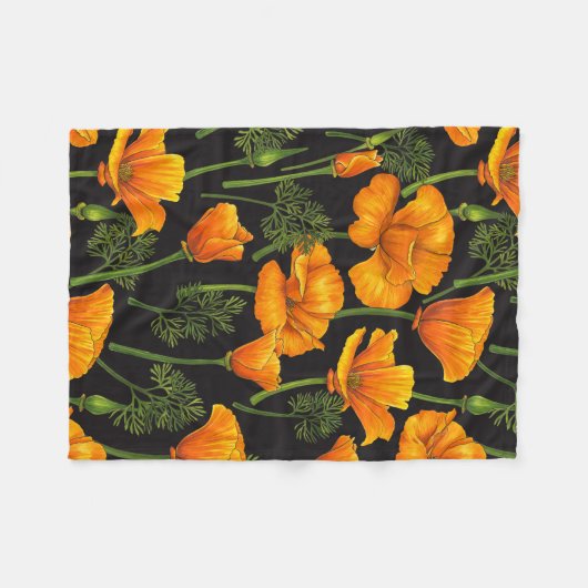 Californische papaver fleece deken (Voorkant (Horizontaal))