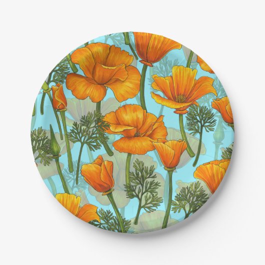 Californische papaver papieren bordje (Voorkant)