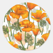 Californische papaver ronde sticker (Voorkant)