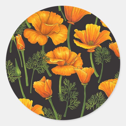 Californische papaver ronde sticker (Voorkant)