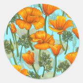 Californische papaver ronde sticker (Voorkant)