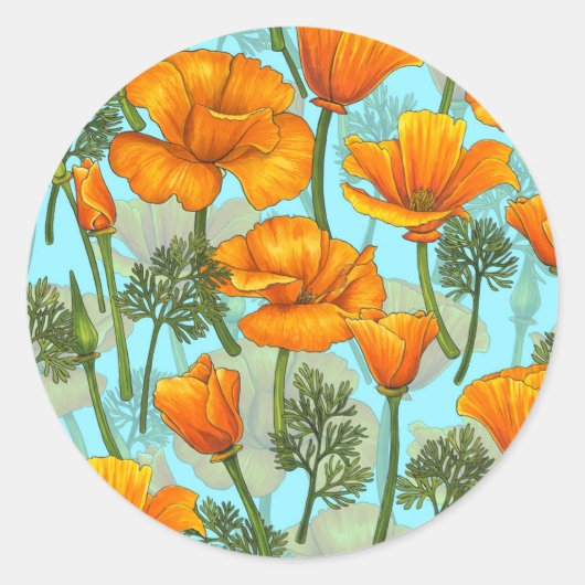 Californische papaver ronde sticker (Voorkant)