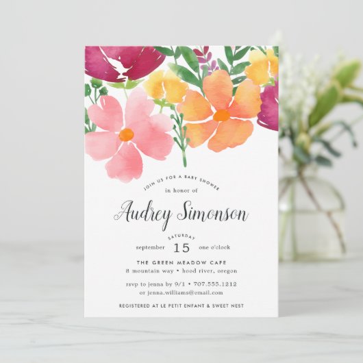 Californische papaver | uitnodiging tot baby showe (Staand voorkant)