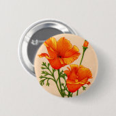 Californische papaverpapaver in het sinaasappel ronde button 5,7 cm (Voorkant /achterkant)