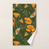 Californische papavers en motten op donkergroen bad handdoek (Handdoek)