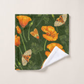 Californische papavers en motten op donkergroen bad handdoek (Wasdoekje)
