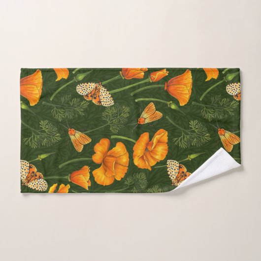 Californische papavers en motten op donkergroen bad handdoek (Handdoek)
