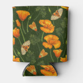 Californische papavers en motten op donkergroen blikjeskoeler (Voorkant)