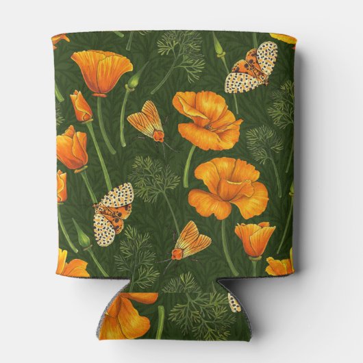 Californische papavers en motten op donkergroen blikjeskoeler (Achterkant)