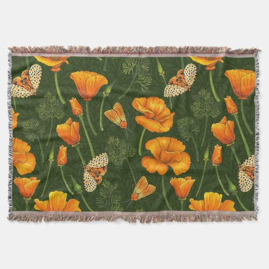 Californische papavers en motten op donkergroen deken (Voorkant)