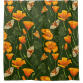 Californische papavers en motten op donkergroen douchegordijn (Voorkant)