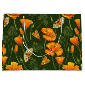 Californische papavers en motten op donkergroen groot cadeauzakje (Voorkant)
